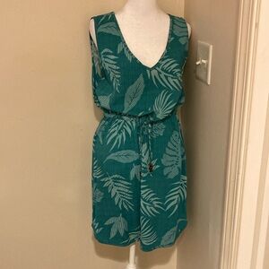 🍋 Aloha Hawaii Aqua Leaf Teal Print Drawstring Coverup L